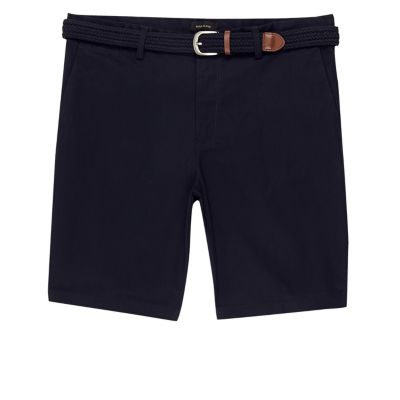 Navy belt detail slim fit shorts